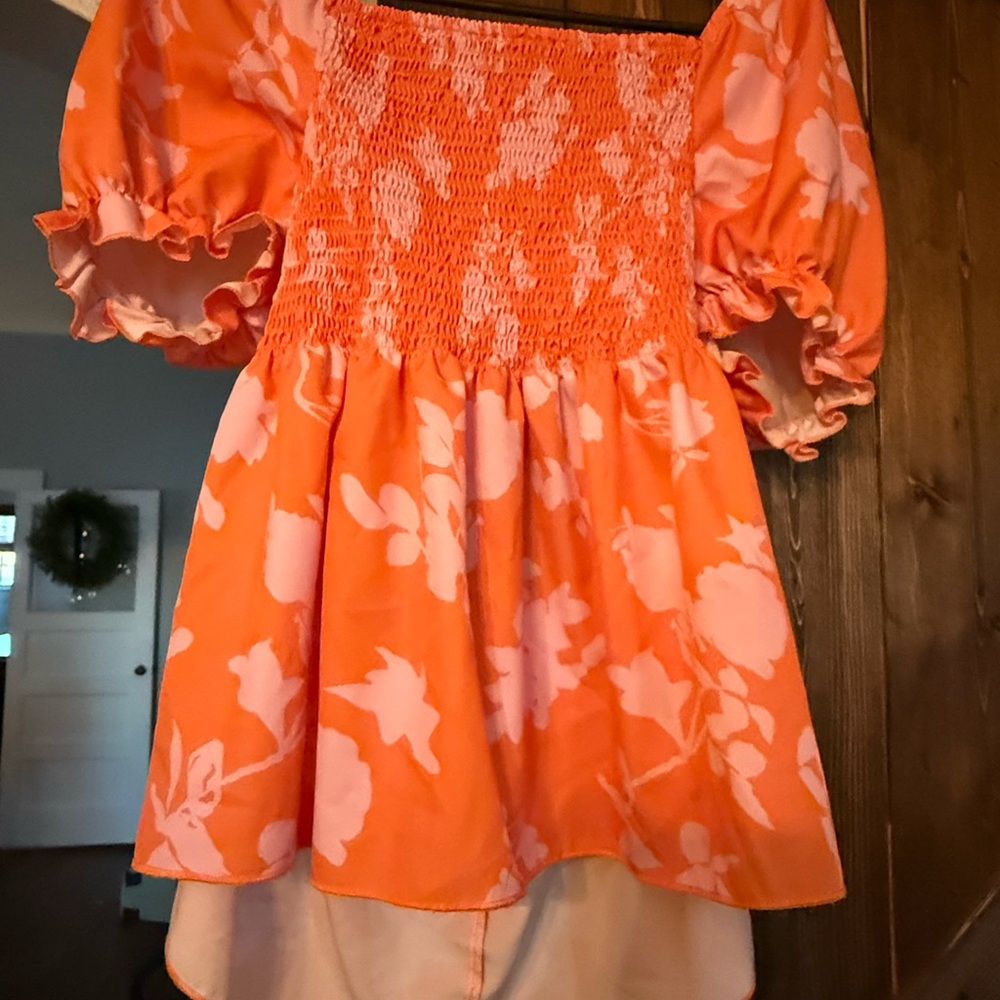 Orange Floral Smocked Boutique Top